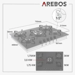 Gaskochfeld 70cm 5 Brenner -Arebos Verkaufsgeschäft 10 skizze 12cd