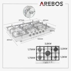Gaskochfeld 68cm 5 Brenner -Arebos Verkaufsgeschäft 10 skizze 1957