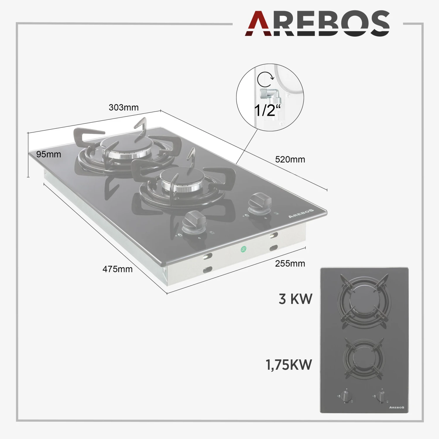 Gaskochfeld 30cm 2 Brenner 9 Gaskochfeld 30cm 2 Brenner – Bild 7