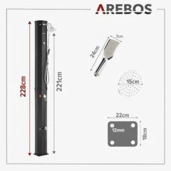 Solardusche 60L Schwarz + Bodenplatte Anthrazit -Arebos Verkaufsgeschäft 11 Sketch 2x2 4252023108249. 8116