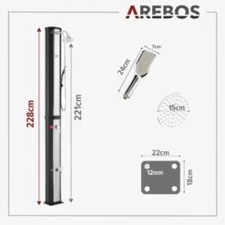 Solardusche 60L Mit Thermometer Und Handbrause Schwarz-silber Mit Bodenplatte Anthrazit -Arebos Verkaufsgeschäft 11 Sketch 2x2 4252023109512 63c2