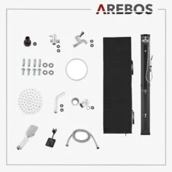 Solardusche 60L Schwarz + Bodenplatte Anthrazit -Arebos Verkaufsgeschäft 13 HP6 2x2 4252023108249 23db