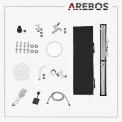 Solardusche 60L Mit Thermometer Und Handbrause Schwarz-silber Mit Bodenplatte Anthrazit -Arebos Verkaufsgeschäft 13 HP6 2x2 4252023109512 023f