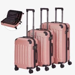 3 Tlg. Reisekoffer Set Rosé-Gold