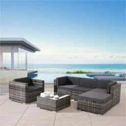 Alu Rattan Lounge Nizza 8 Alu Rattan Lounge Nizza -Arebos Verkaufsgeschäft 1 Nizza grau 4260627425488 023 07a8