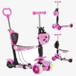 Scooter Mit LED Rollen, Sitz Und Schiebehilfe - Rosa
