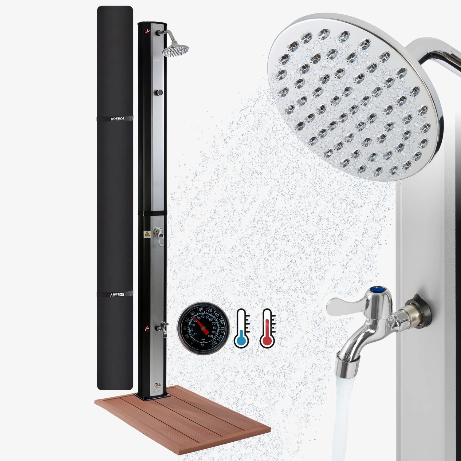 Solardusche 35L Silber - Bodenelement Holzoptik 3 Solardusche 35L Silber - Bodenelement Holzoptik