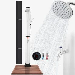 AREBOS Solardusche 40 L Mit Thermometer, Handbrause & Bodenelement
