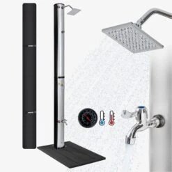 Solardusche 37L Silber Eckig - Bodenelement Anthrazit