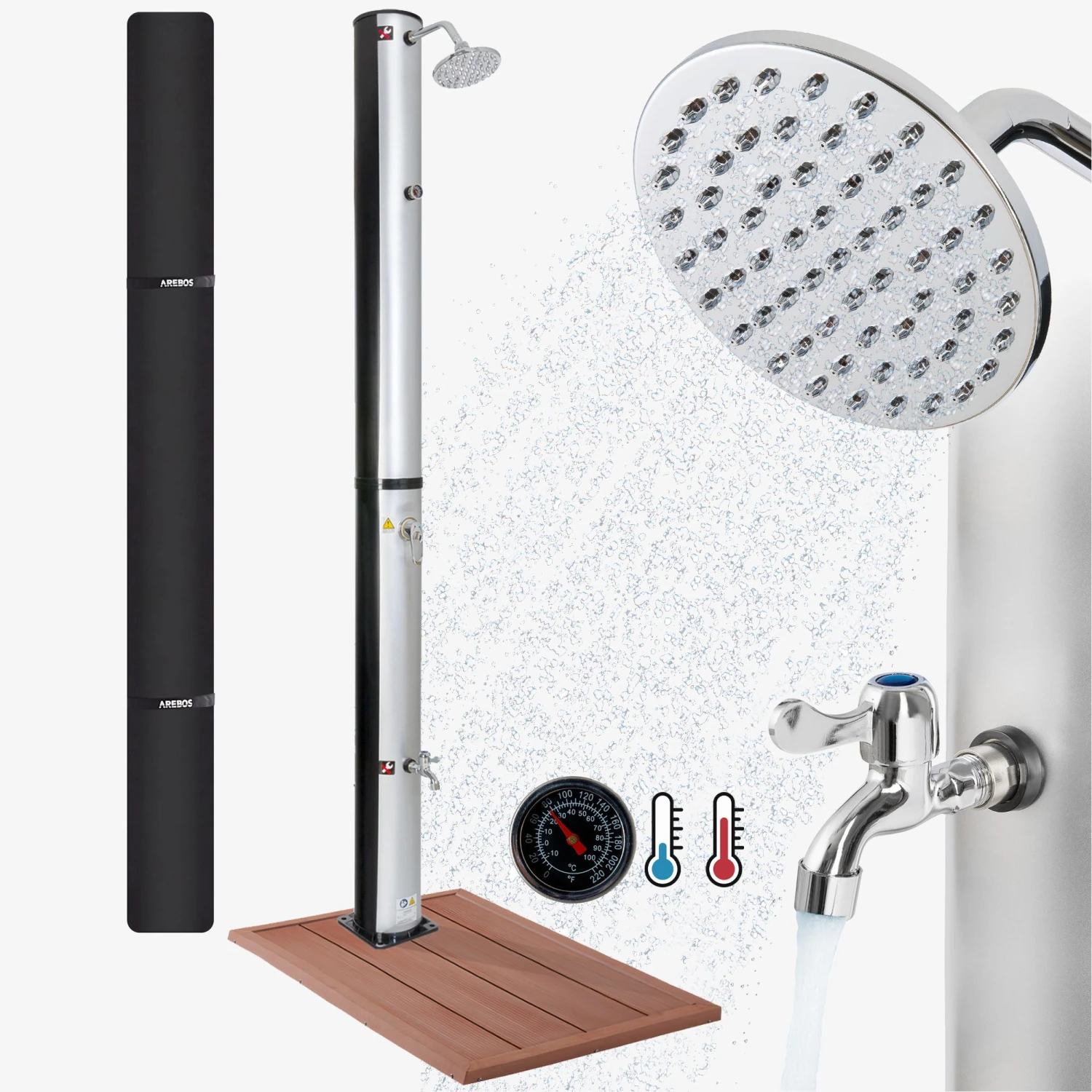 Solardusche 37L Silber Rund - Bodenelement Holzoptik 3 Solardusche 37L Silber Rund - Bodenelement Holzoptik