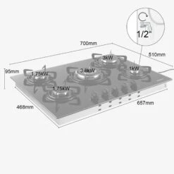 Gaskochfeld 70cm 5 Brenner -Arebos Verkaufsgeschäft 5 4260199756768 007 22a6