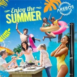 Solardusche 60L Schwarz + Bodenplatte Anthrazit -Arebos Verkaufsgeschäft Summer Bannner 2x2 1 5052