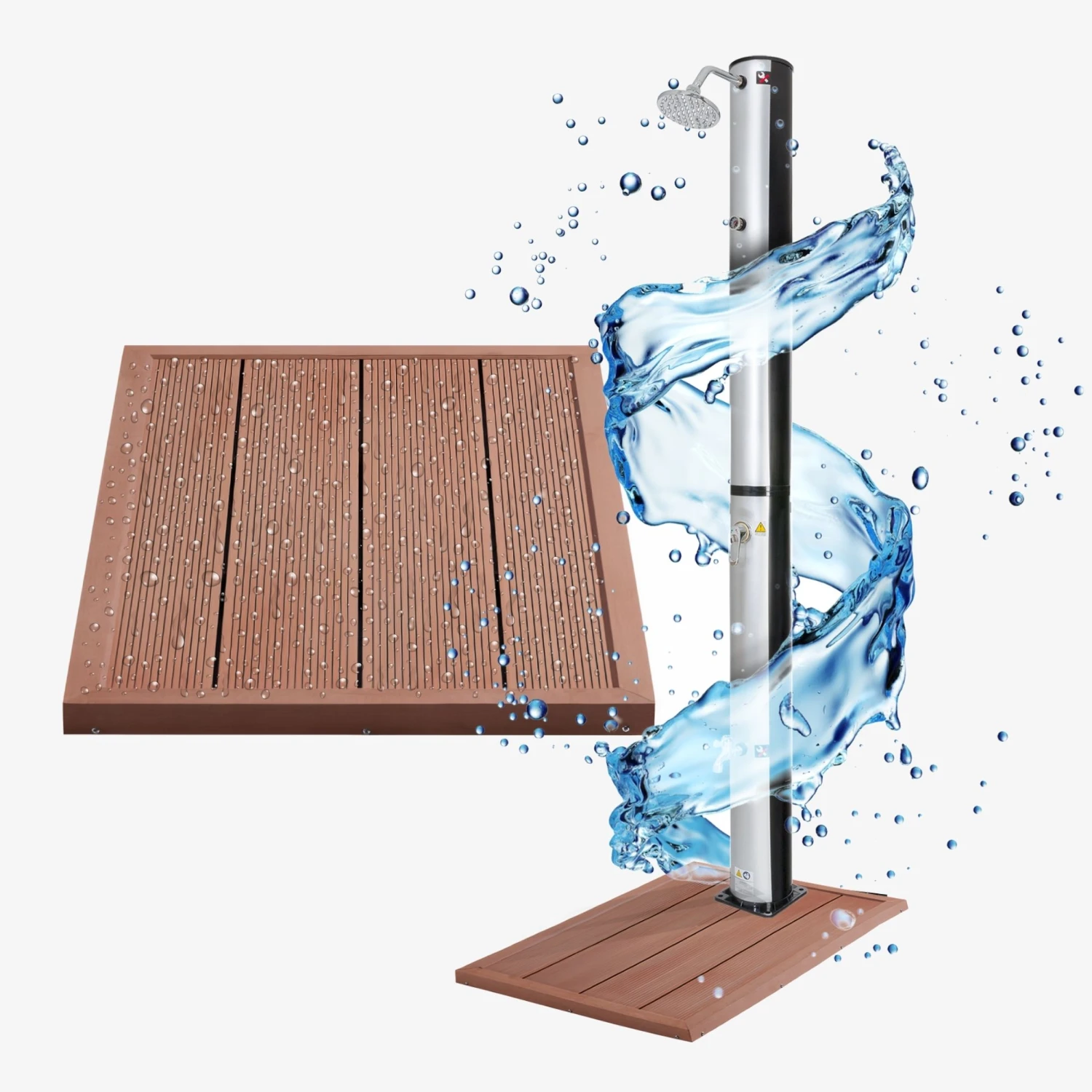 Solardusche 37L Silber Rund - Bodenelement Holzoptik 9 Solardusche 37L Silber Rund - Bodenelement Holzoptik – Bild 7